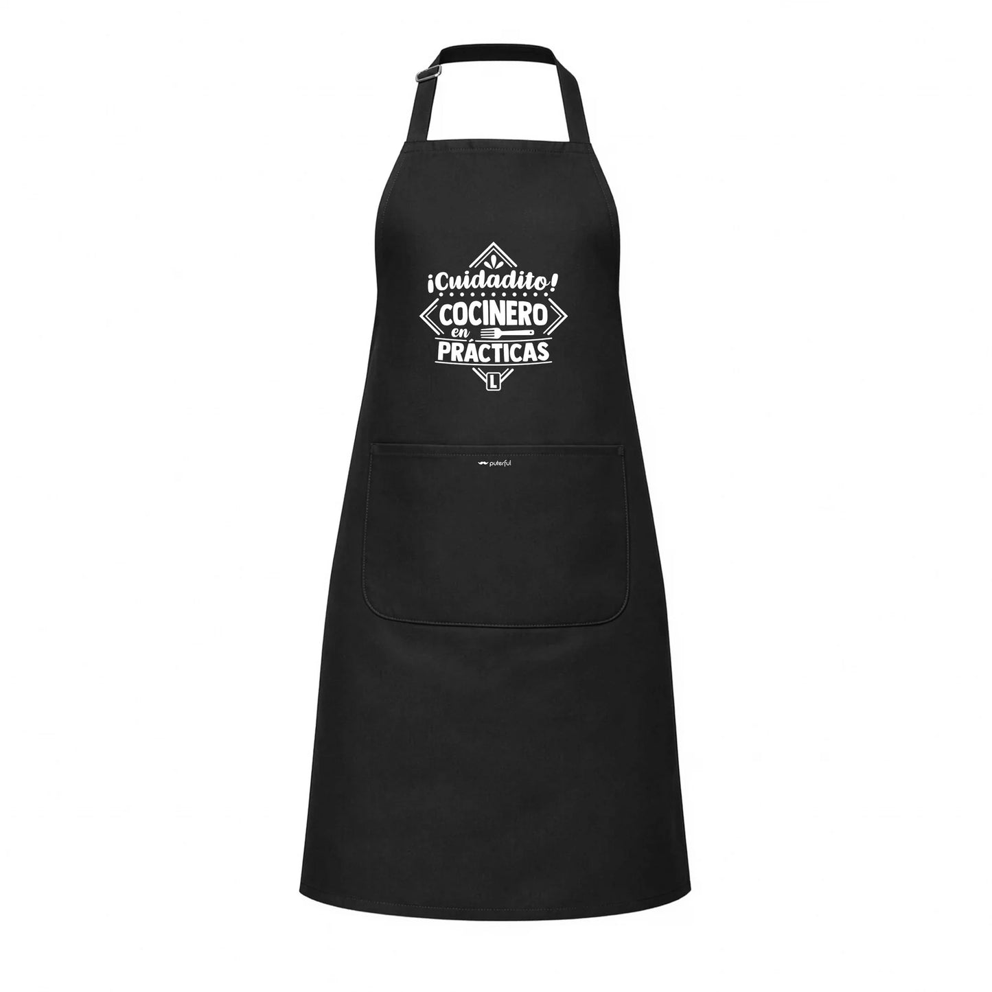 Delantal unisex Negro - Cuidadito cocinero en prácticas