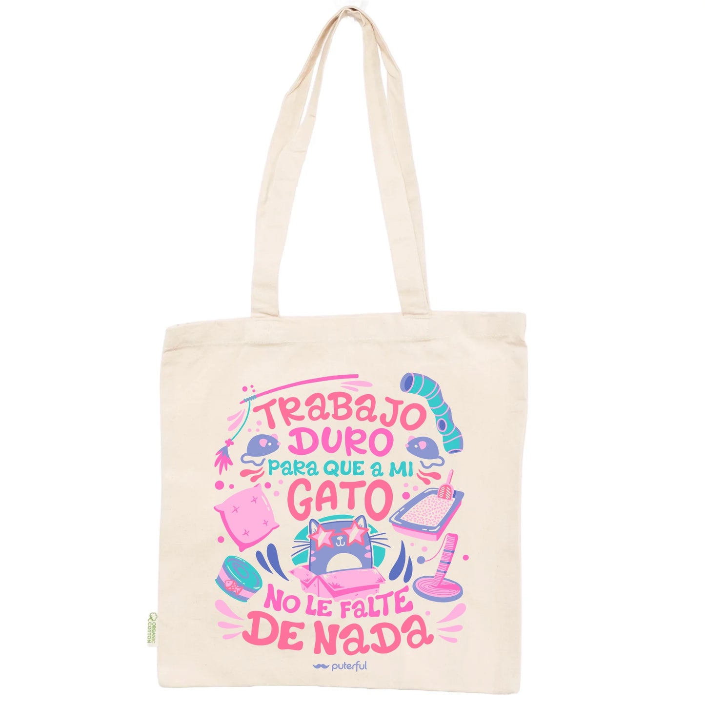 Tote bag Natural - Trabajo duro para que a mi gato