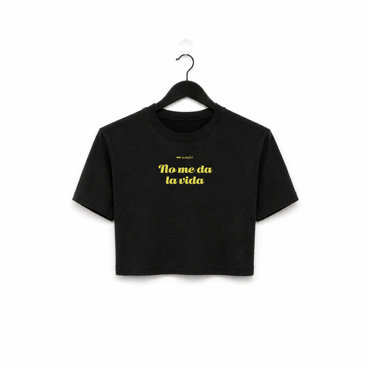 Camiseta crop top - No me da la vida - Negro