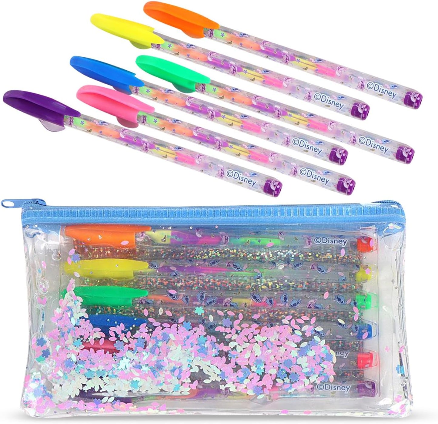 Set de 6 bolígrafos de gel Stitch con purpurina