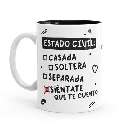Taza Minimal – Estado civil: Siéntate que te cuento