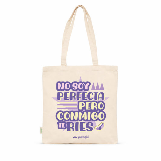 Tote bag Natural - No soy perfecta pero conmigo te ríes