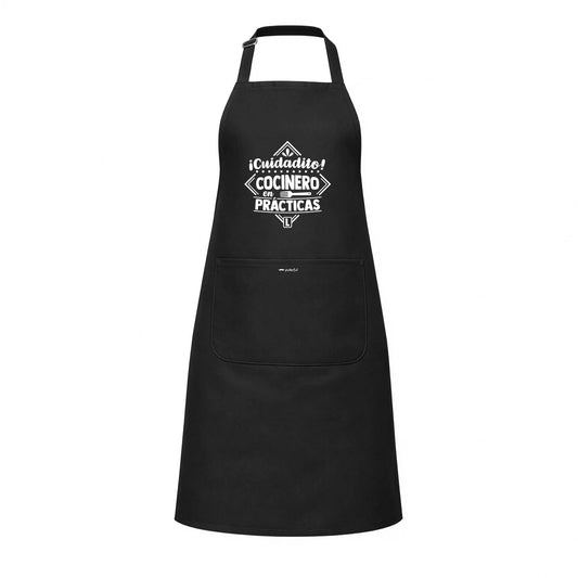 Delantal unisex Negro - Cuidadito cocinero en prácticas