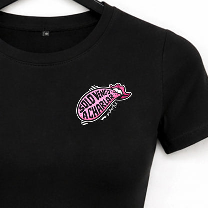 Camiseta crop top Gym - Solo vengo a charlar - Negro