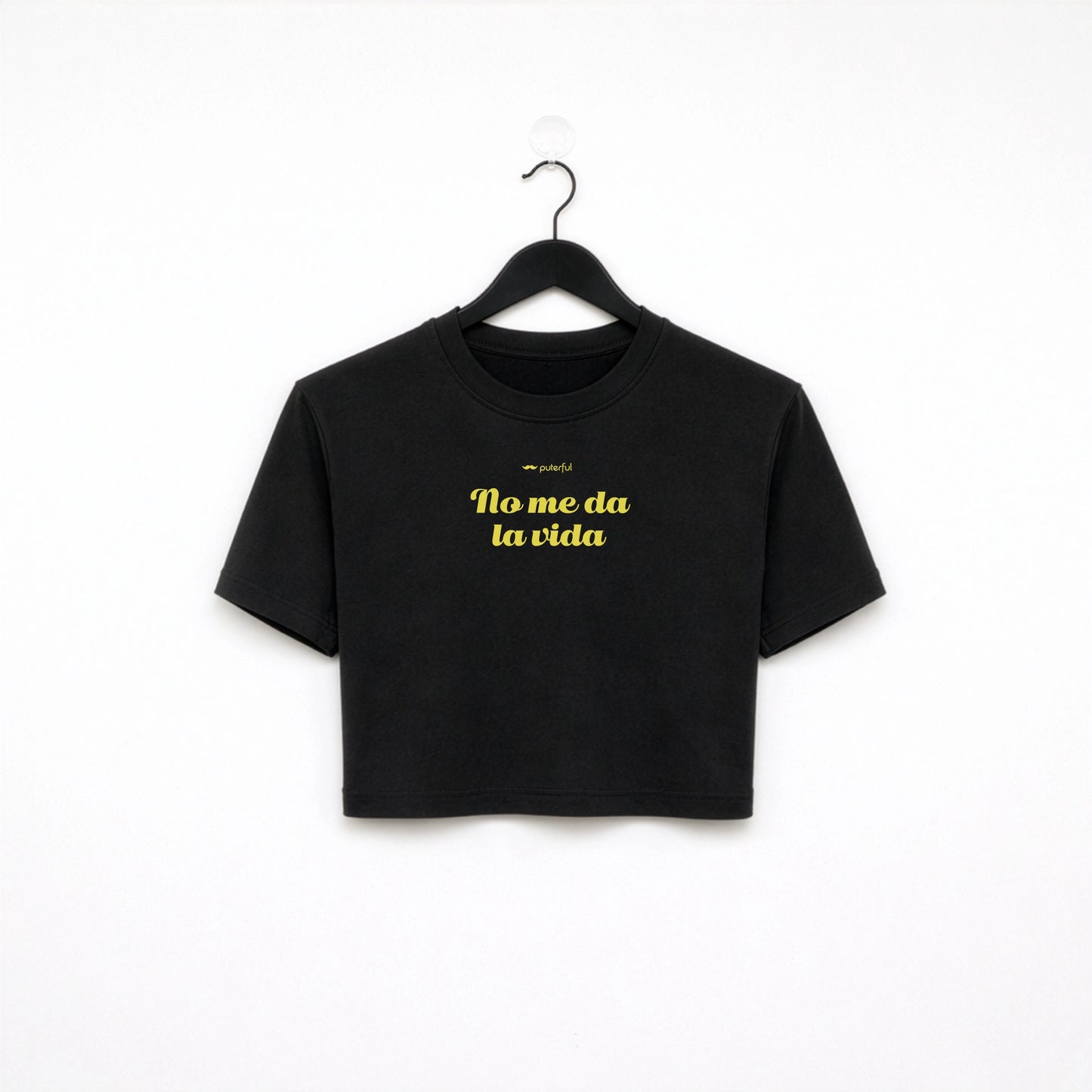 Camiseta crop top - No me da la vida - Negro