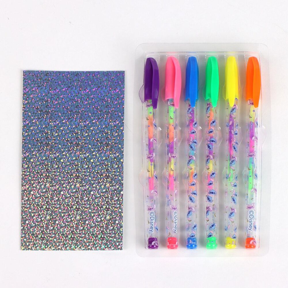 Set de 6 bolígrafos de gel Stitch con purpurina