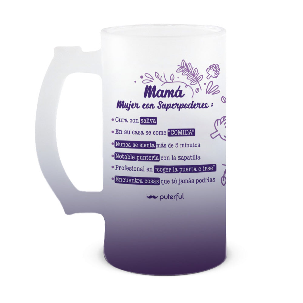 Jarra Cerveza 500ml morada – Mamá, mujer con superpoderes