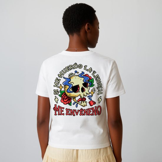 Camiseta PTFL – Si me muerdo la lengua – Blanco