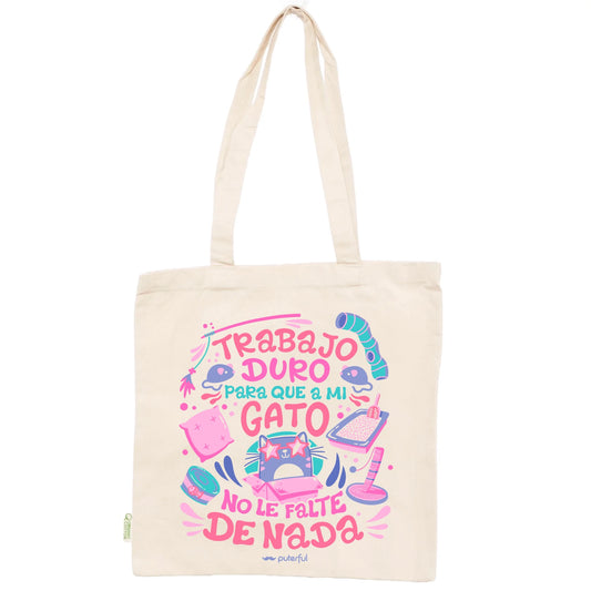 Tote bag Natural - Trabajo duro para que a mi gato